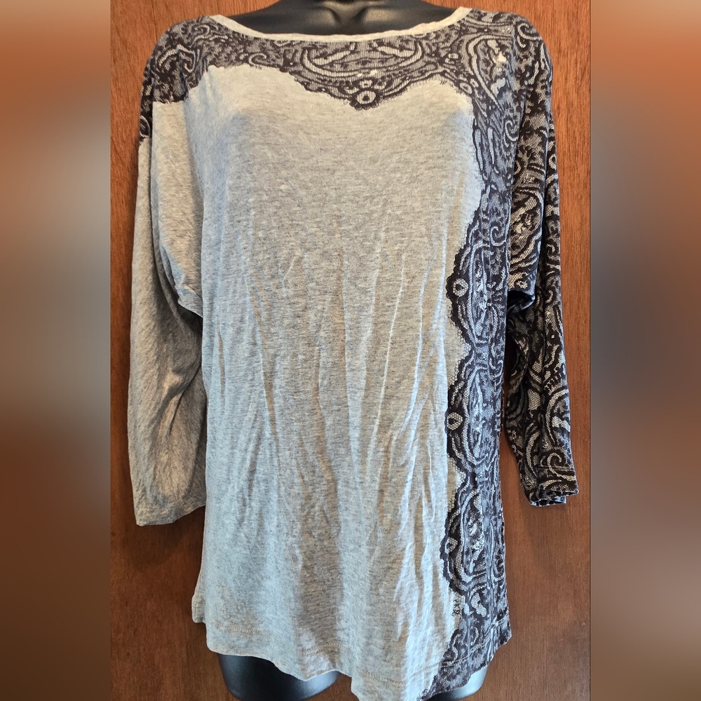 Jodi Arnold For The Limited Gray & Black Lace Print Detail Top SzL - Picture 2 of 6